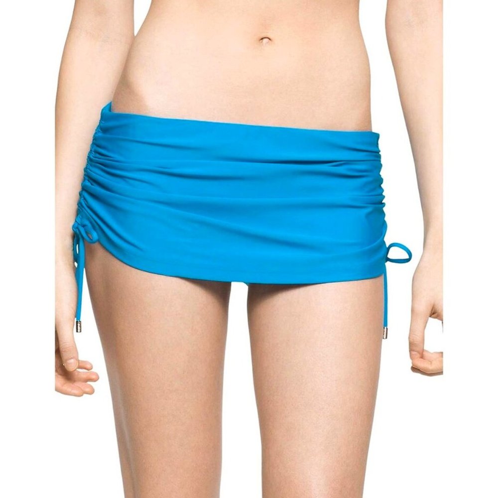 CALVIN KLEIN Cerulean Side Tie Ruched Swim Skirt Skirted Bikini Bottom NWT